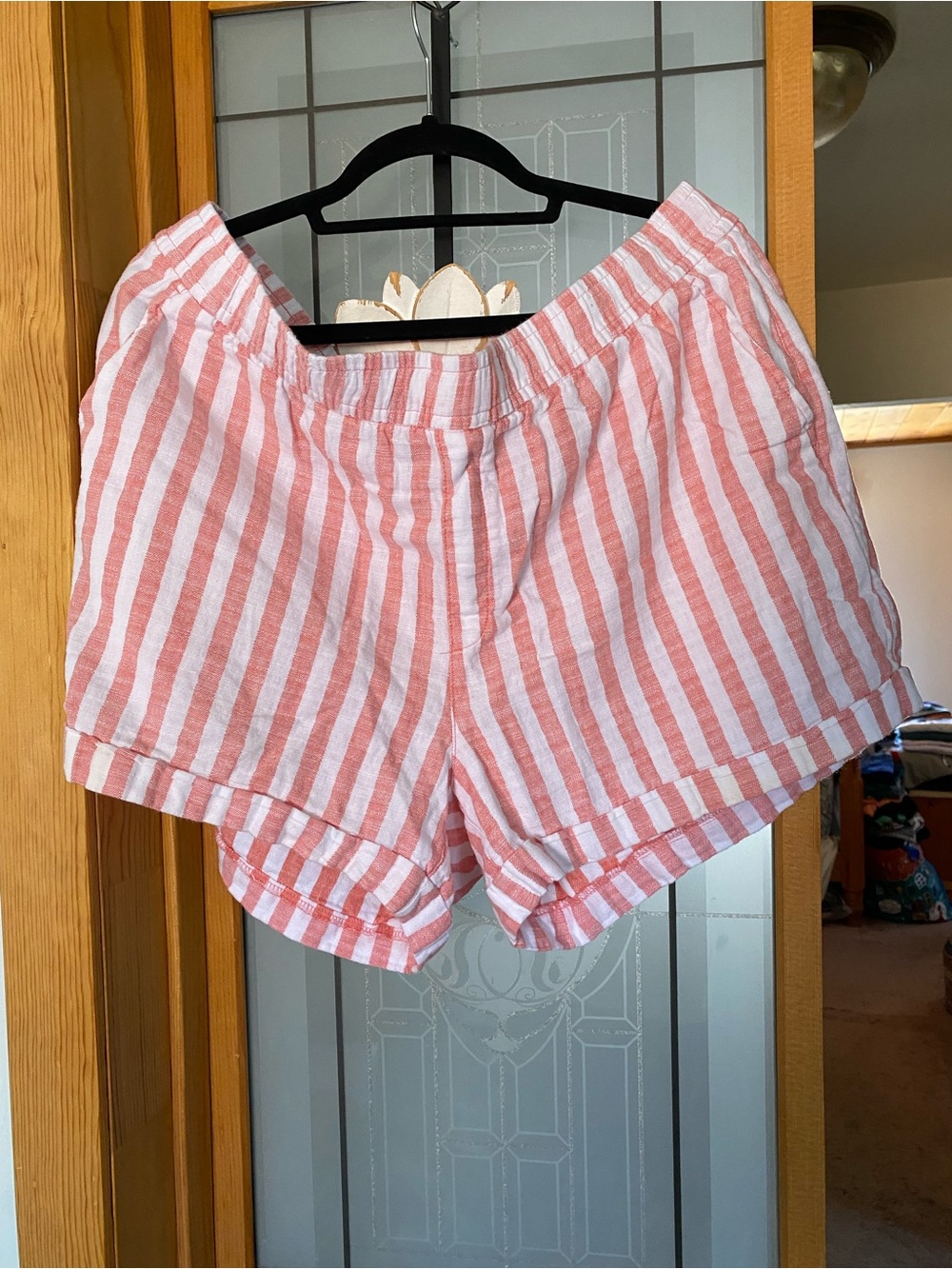 Old Navy Pink and White Striped High-Waist Women’s Shorts